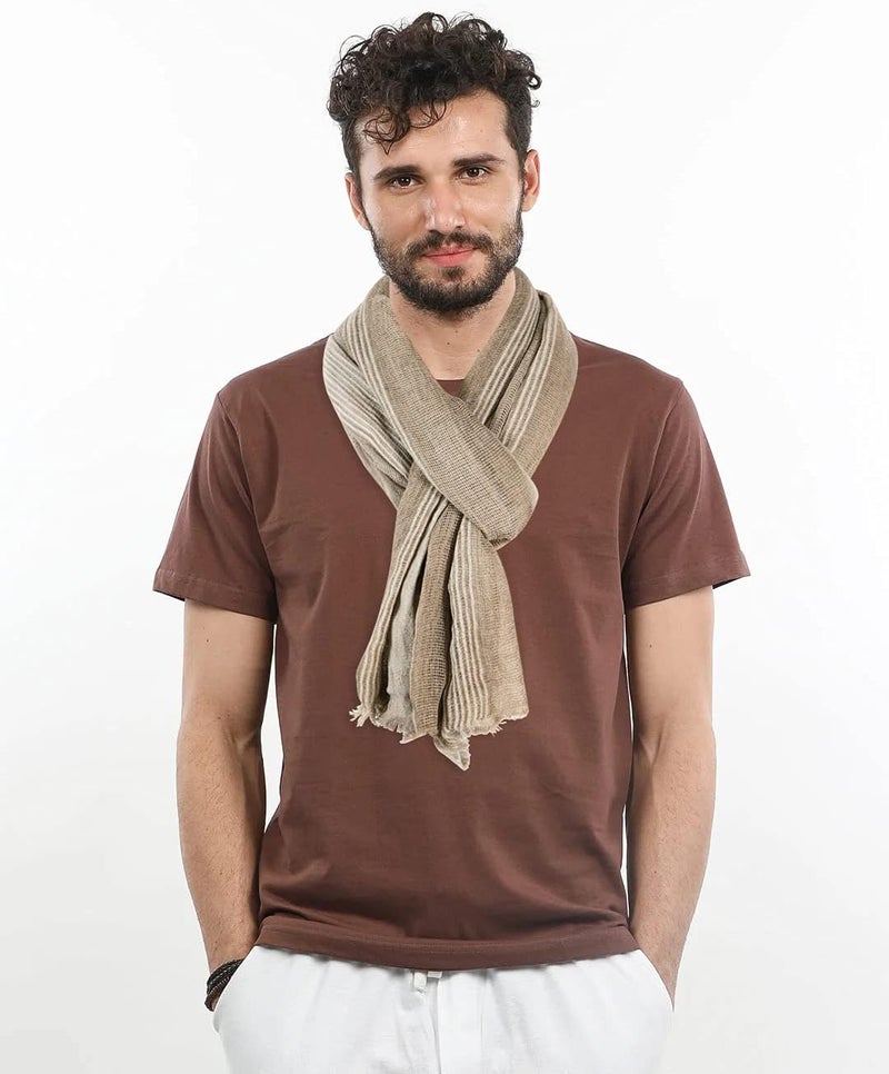 GERINLY Cotton-Linen Scarves Mens Stripe Crinkle Long Scarf Fashion Wrap Shawl for Travel - Image 1
